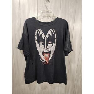 KISS Shirt Mens Black Y2K 2XL Big Face Rock Band Tongue Festival Cotton Grunge